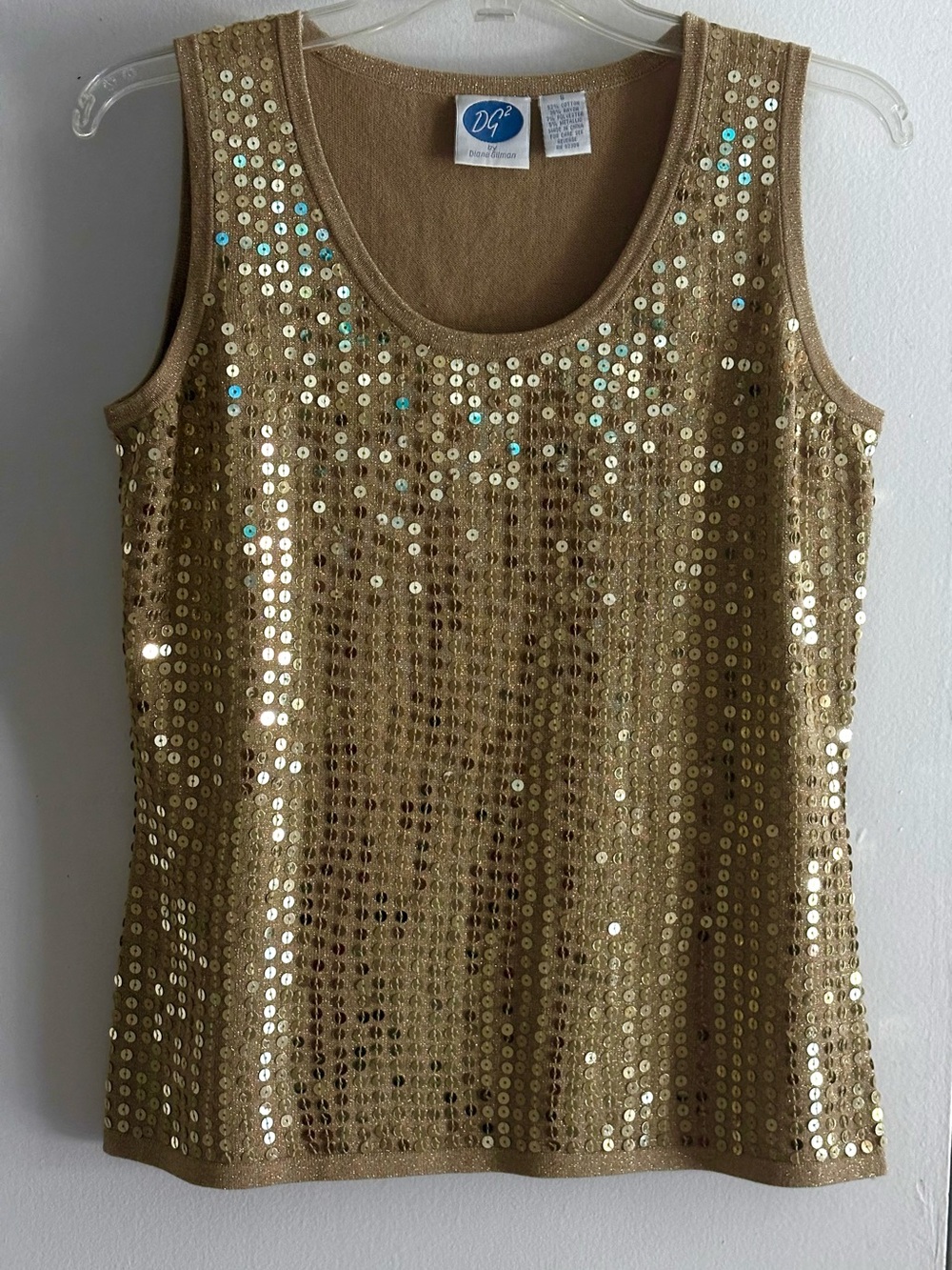 Diane Gilman Gold Sequined Sweater Tank Top S